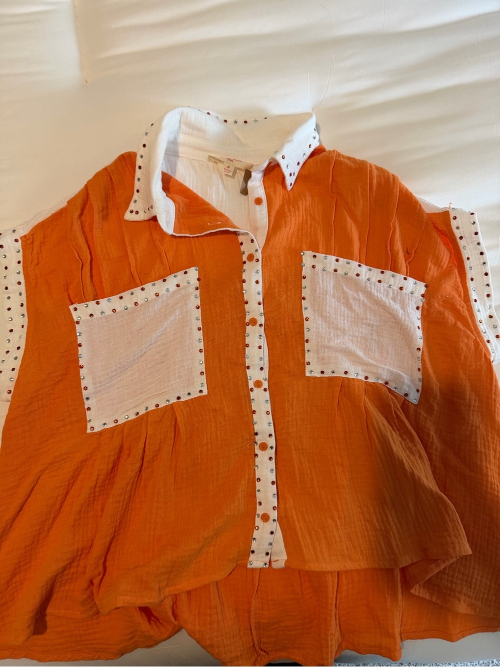 Orange and White Gameday Button-Up Shirt- Perfect for Tennessee Games